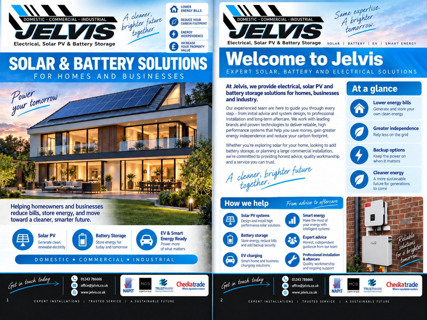Jelvis solar PV and battery brochure design